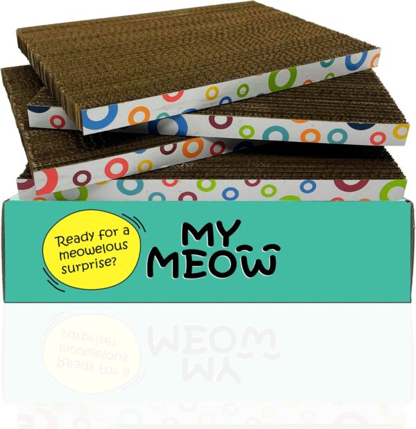 MyMeow 4 x Cat Scratching Boards in a Cardboard Box Designed for Cat Scratcher Pads, Ideal for Adult Cats and Kittens, Recyclable and Eco-Friendly