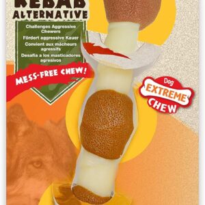 Nylabone Extreme Tough Dog Chew Toy, Shish Kebab, Chicken Jerky Flavour, Mess-Free, Large, For Dogs Up To 23Kg - L