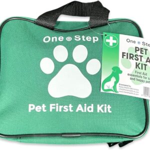 One Step Pet First Aid Kit, Includes Over 80+ Premium Items, Tick Remover, Syringe, Vet Wrap, Bandages, Wipes, Travel Sized First Aid For Dogs, Cats and all Other Pets