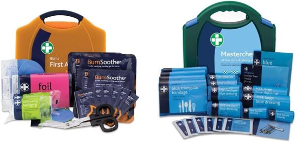 Reliance Medical Burn First Aid Kit in Orange Compact Aura Box & Reliance Medical HSE 10 Person MasterChef Catering First Aid Kit for Ref 178