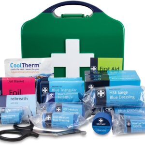 Reliance Medical HSE Compliant Small Catering First Aid Kit - Integral Aura Box for Up to 25 Employees, Ideal for Low-Risk Catering Environments, First Aid Kit With Bandage, Dressing, Foil