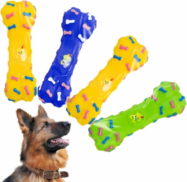 Royal Kid Squeaky Dog Toys Pets Dog Teething Bone Chewers Interactive Dog Hand Free Pick Up And Throw Play Toy Ideal For All Types Fetch Game Puppy Chew Supplies Assorted Color 14.5x5x 3cm (2Pc)
