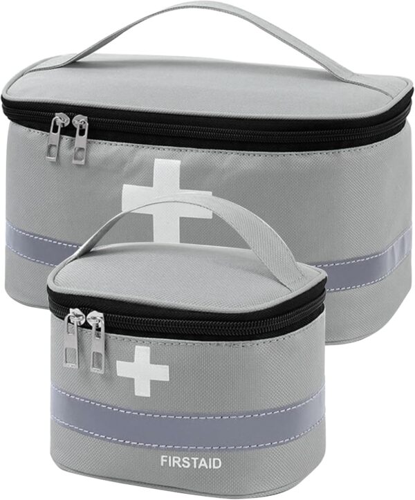 Skibetfo 2pcs Portable First Aid Bag Empty Large Small First Aid Kit Bags Empty First Aid Organiser Box Grey Medical Storage Bag for Home Travel Outdoor Emergency Camping Office